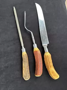 Vintage Schweden Jernbolaget Tranchierset Messer Gabelschärfer Hirschhorngriffe - Bild 1 von 8