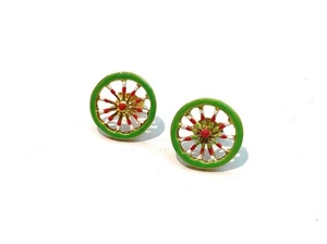 Orecchini Tondi a Lobo Argento Sterling Smalto Verde e Rosso Carretto Siciliano - Imagen 1 de 4