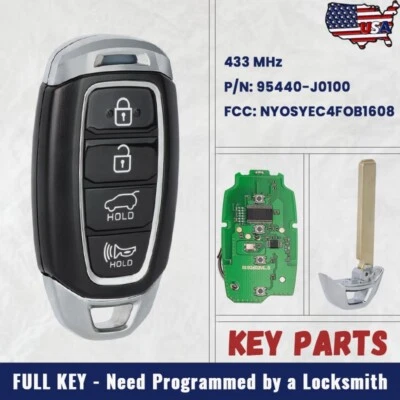 Llavero remoto inteligente sin llave para Hyundai Accent 2018 2019 2020 sin cortar 95440-J0100 Foto 1 de 4