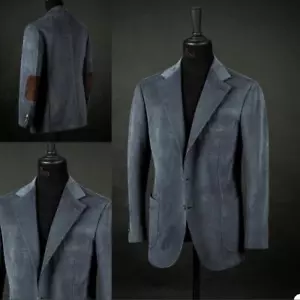 Suede Men's Suits Gray 2 Pieces Casual Business Jacket Wedding Party Tuxedos - Picture 1 of 9
