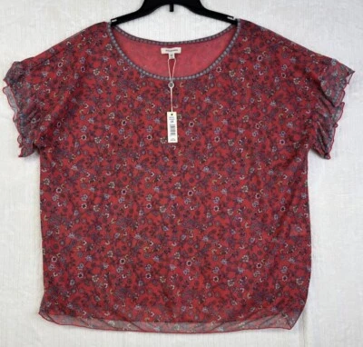 Max Studio Bluse Übergröße 2X Kurzarm gefüttert Blusentop Neu mit Etikett Stretch Blumen - Bild 1 von 4