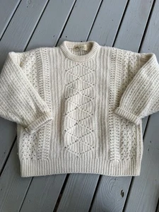 Highland Club United Kingdom Pure Wool Fisherman Knit Sweater Ivory Size Large - Picture 1 of 7