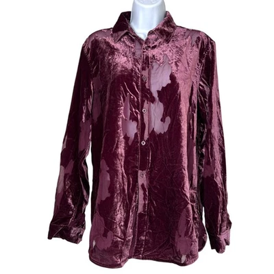 INC International Concepts Mens Burnout Velvet Button Down Shirt Burgundy Size S - Image 1 of 4
