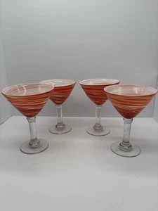 Pier I - Four Piece Martini Glass Set Orange Swirl - Picture 1 of 5