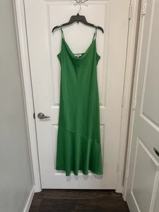 LOFT Green Satin Slip Maxi Dress 10 Holiday Party Christmas Emerald Elegant NWT - Picture 1 of 4