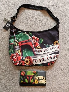 Loungefly Star Wars Boba Fett Hobo Bag Purse & Wallet Set NWT Bounty Hunter RARE - Picture 1 of 19