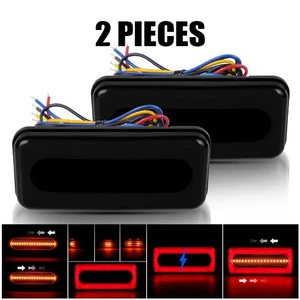 2X Smoke Red/Amber LED Truck Trailer Stop Turn Tail Brake Lights Flowing DRL 4" - Picture 1 of 13
