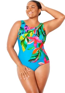 Swimsuits for All Women's Chlorine Resistant High Neck One Piece Swimsuit (Plus - Picture 1 of 14