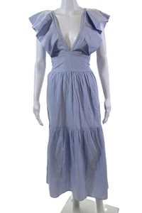 Misa Womens Cotton Sleeveless V-neck Zip Ruched Long Dress Purple Size M - Picture 1 of 7