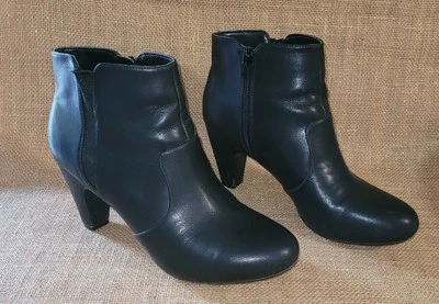 Easy Spirit Womens Sz 8M Anti Gravity High Heel Black Faux Leather Ankle Boots  - Imagem 1 de 4