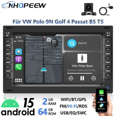CarPlay Android Autoradio Für VW Polo 9N Golf 4 Passat B5 T5 GPS Navi RDS+Kamera - Bild 1 von 4