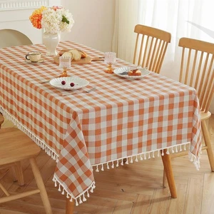 JIALE Fall Gingham Tablecloth 75" x 55" (Rectangular), Orange - Picture 1 of 6