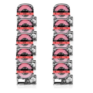 10PK Black on Red Tape Compatible with Epson LK-4RBP KingJim SC12RW SR230C 1/2" - Picture 1 of 11
