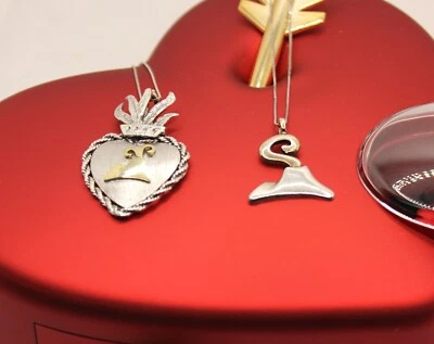 CIONDOLO CUORE SACRO E VESUVIO NAPOLI ARGENTO E BRONZO MM  28X42 e MM 22X27 - Immagine 1 di 4