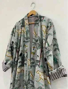 Luxus Samt Fransen Jacke Mantel Kimono Staubtuch Blumen Print Kimono Longjacke - Bild 1 von 7