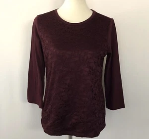 NWT Basic Editions Women's Top Dark Burgundy Lace Front Stretch Size Small - Picture 1 of 10