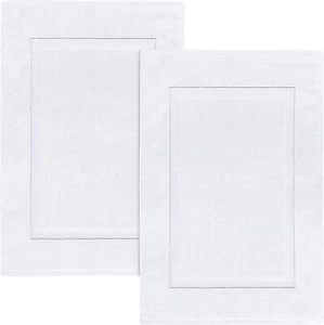 Cotton Banded Bath Rugs, 21x34 Inches, 100% Absorbent Cotton, White, 2-Pack - Picture 1 of 9