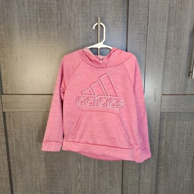 Adidas Pullover Sweater Girl's 6 Pink Hoodie Fleece Hooded Sweatshirt Long Sleev - Image 1 of 4