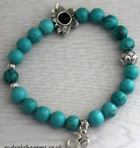 Turquoise Crystal Gemstone Bracelet Elasticated Charm Wrist Stacker Beads Gift - Picture 1 of 2