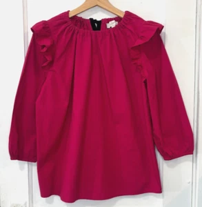 LOFT Women's Fuchsia Pink Ruffled 3/4 Sleeve Textured Tie-back Blouse,Size Small - Picture 1 of 12