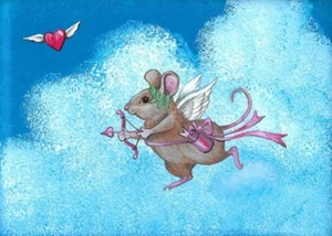 5X7 IMPRESIÓN DE PINTURA RYTA VALENTINES DÍA RATÓN CUPIDO CORAZÓN REGALO arte popular amor - Imagen 1 de 1
