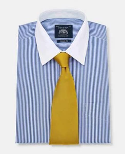 Savile Row Company Men's Classic Fit Blue White Stripe Winchester Formal Shirts - Picture 1 of 10