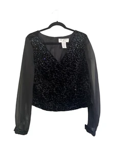 Vintage J.R. Nites by Caliendo Velvet beaded blouse organza puff sleeves size 16 - Picture 1 of 11