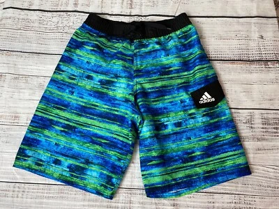 Adidas Swim Trunks Boys Large Blue Green Bathing Suit Shorts Youth Kid - Image 1 of 4