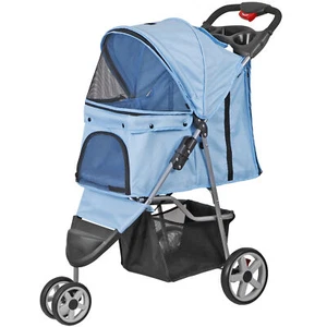 Cochecito de perro para perros pequeños medianos con 3 ruedas cochecito de viaje para mascotas azul - Imagen 1 de 7