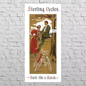 Poster Sterling Cycles, 1900 | 8x18" Vintage old advert | Couple on bicycles - Picture 1 of 4