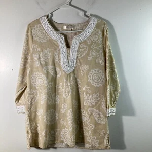 Tunica donna Krazy Kat pizzo scollo V boho floreale marrone L bianco cotone - Foto 1 di 10