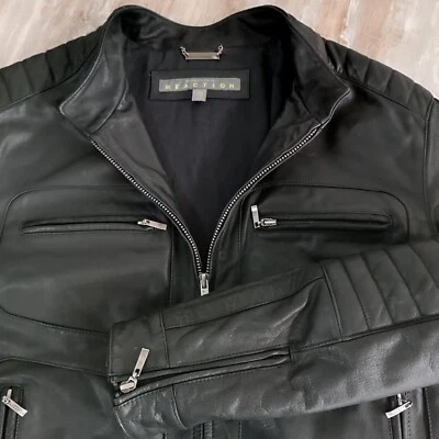 Kenneth Cole REACTION Mens Leather Bike JACKET Size XL Full Zip - Image 1 of 4