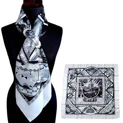 Hermes "Au son du tam tam" Carre 90 Silk 100% Scarf Vintage Rare color White - Image 1 of 4