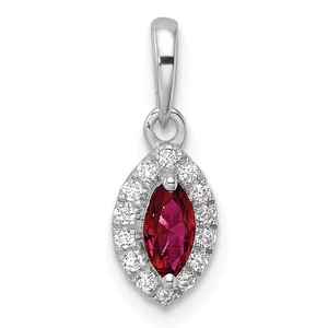 14k White Gold 1/10 Ct Lab Grown Diamond and Ruby July Birthstone Pendant - Picture 1 of 4