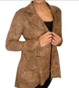 Ethyl Brown Paisley Suede Blazer Jacket Women's Size S Bohemian chic - Picture 1 of 8