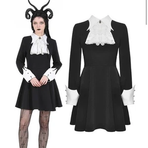 Dark In Love Women’s Gothic Princess Ruffle Neck Dress New Black White Size XL - Picture 1 of 14
