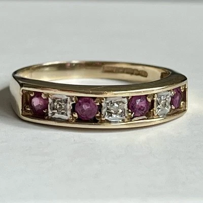 9ct Gold Ruby & Diamond Ring 2.4g Vintage Eternity 1993 Hallmarked 9k 375 Size N - Image 1 of 4