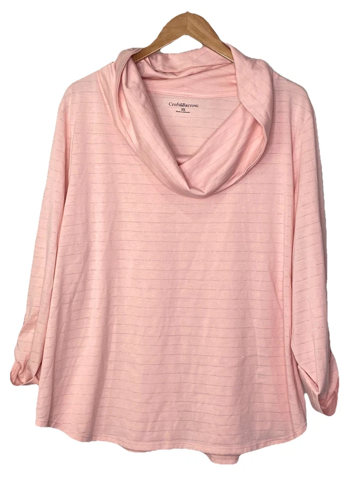 Blusa Croft & Barrow Mujer Cuello Capucha Manga Larga Rayas Cómoda Talla 3x Rosa Foto 1 de 4