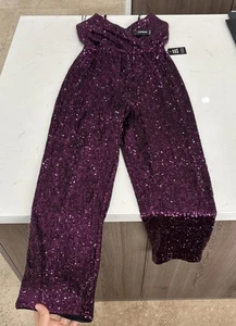 NWT Express Women's Purple Sequin Sleeveless One-Piece Jumpsuit $128 - Size S - Picture 1 of 7