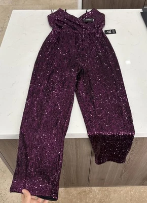 Nuevo con etiquetas Mono Express Para Mujer Púrpura Lentejuelas Sin Mangas Una Pieza $128 - Talla S Foto 1 de 4