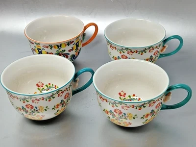 Anthropologie Cadiz Mugs Set of 4 Floral Cottage Core - Image 1 of 4