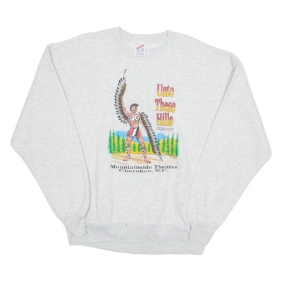 Moletom masculino JERZEES Native Mountainside Theatre Cherokee NC cinza EUA L - Imagem 1 de 4