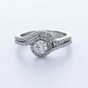 1.2 CT Natural Diamond F/SI1 Round Cut Platinum 4-Prong Halo Side-Stone Ring Set - Picture 1 of 5