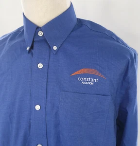 Constant Aviation Logo Button Down Shirt Cutter & Buck Mens Large Blue LS Pocket - Picture 1 of 8