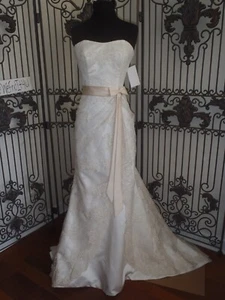P83 AMELIE DESTINATION IVORY SZ 8 SATIN BOW $899 WEDDING DRESS GOWN - Picture 1 of 8