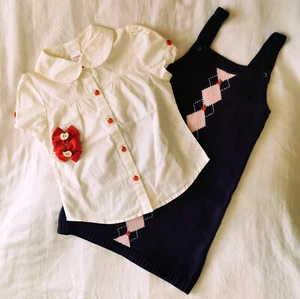 NWT Gymboree Prep School Apple Argyle Sweater Dress & Apple Button Shirt - sz 6 - Picture 1 of 8