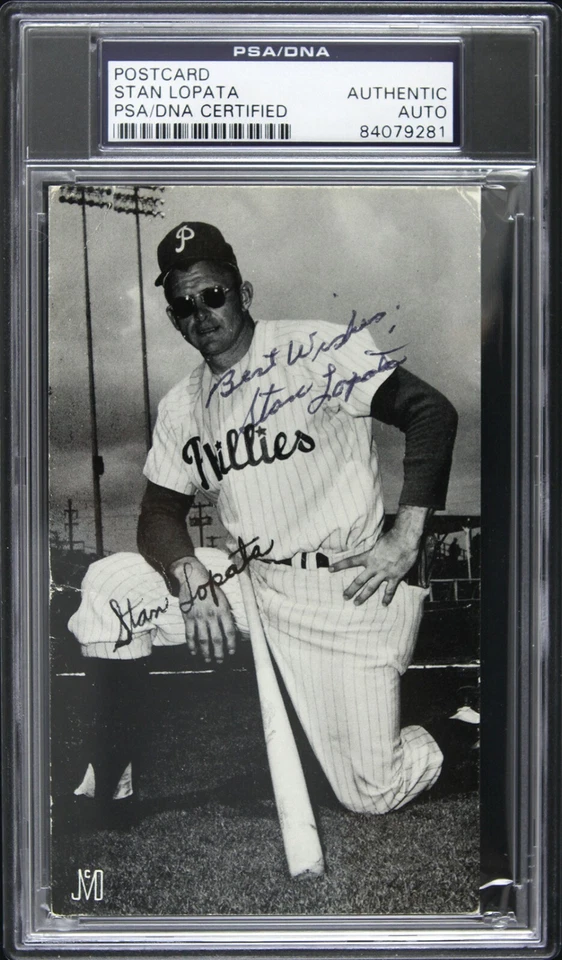 1948-1958 Stan Lopata Philadelphia Phillies Signed 3"x 5" Postcard (PSA/DNA) - Image 1 of 1