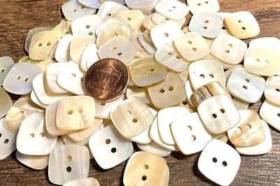 6 Fabulous Iridescent Cream Square River Pearl MOP Buttons 15mm 9/16" 12752 - Image 1 of 3