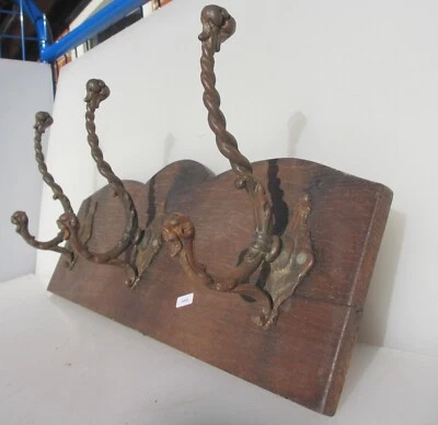 Antiguo abrigo de madera estante ganchos de hierro sombrero colgantes antiguo vintage francés 23,5" W Foto 1 de 4