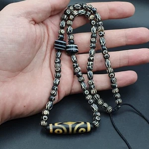 AA Vintage Antique Agate 4 eye bead Tibet Himalayan Dzi pendant Necklace - Picture 1 of 15